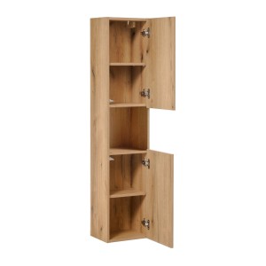 Colonne salle de bain VANO – 2 portes + 1 niche – Chêne – L30 × P25 × H140 cm – À suspendre 