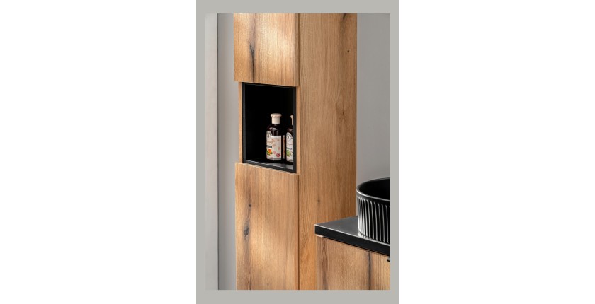Colonne salle de bain VANO – 2 portes + 1 niche – Chêne – L30 × P25 × H140 cm – À suspendre 