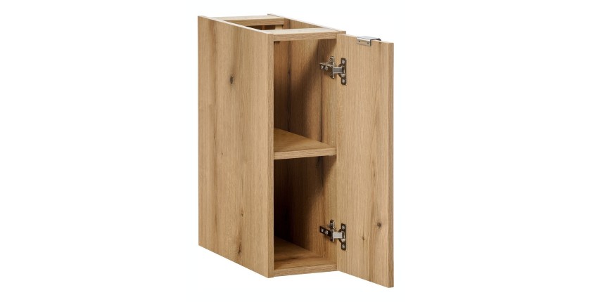 Meuble de rangement de salle de bain VANO – 1 porte – Coloris chêne – L20 × P57 × H39 cm – À suspendre 