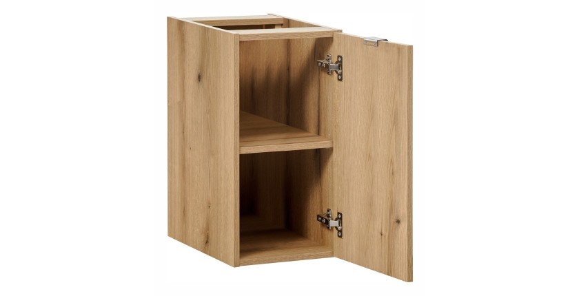 Meuble de rangement de salle de bain VANO – 1 porte – Coloris chêne – L30 × P57 × H39 cm – À suspendre 