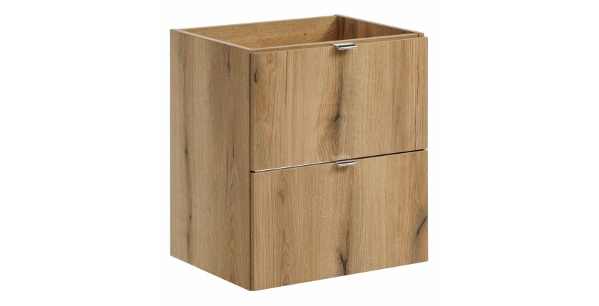 Meuble sous vasque VANO – 2 tiroirs – Coloris chêne – L50 × P57 × H39 cm – À suspendre 