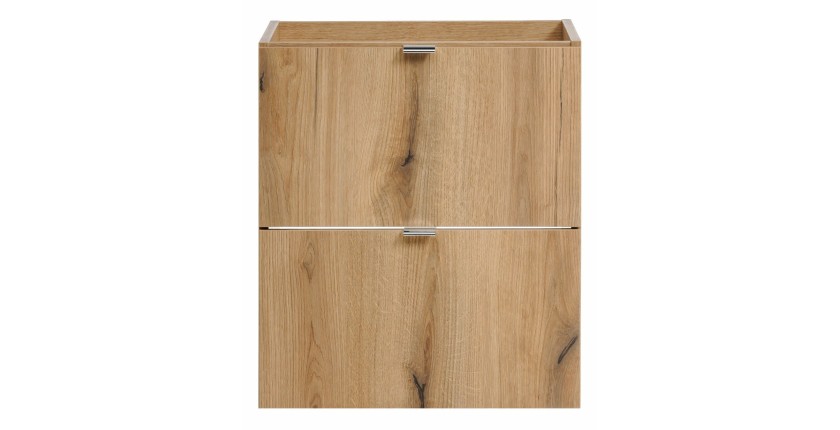 Meuble sous vasque VANO – 2 tiroirs – Coloris chêne – L50 × P57 × H39 cm – À suspendre 