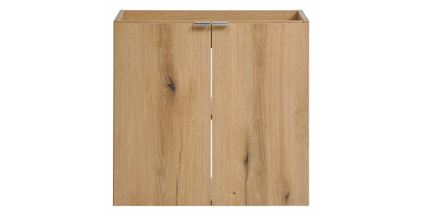 Meuble sous vasque VANO – 2 portes – Coloris chêne – L60 × P57 × H39 cm – À suspendre 