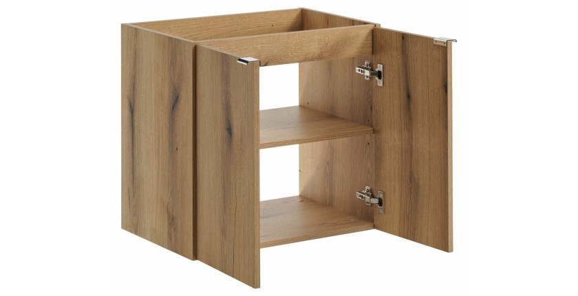 Meuble sous vasque VANO – 2 portes – Coloris chêne – L60 × P57 × H39 cm – À suspendre 