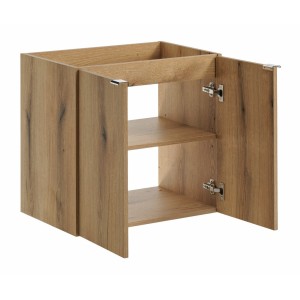 Meuble sous vasque VANO – 2 portes – Coloris chêne – L60 × P57 × H39 cm – À suspendre 