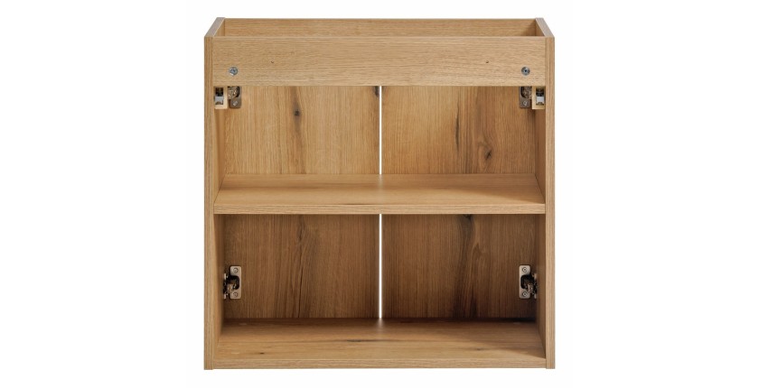 Meuble sous vasque VANO – 2 portes – Coloris chêne – L60 × P57 × H39 cm – À suspendre 