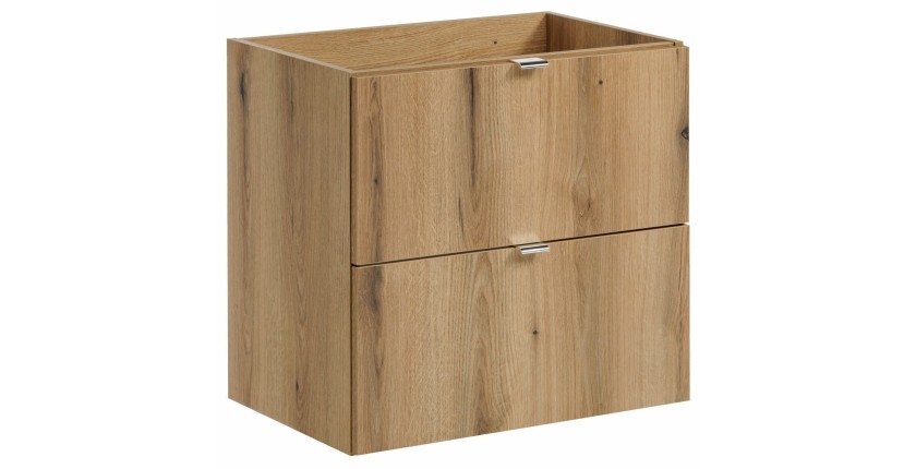 Meuble sous vasque VANO – 2 tiroirs – Coloris chêne – L60 × P57 × H39 cm – À suspendre 