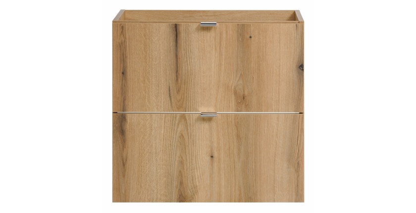 Meuble sous vasque VANO – 2 tiroirs – Coloris chêne – L60 × P57 × H39 cm – À suspendre 