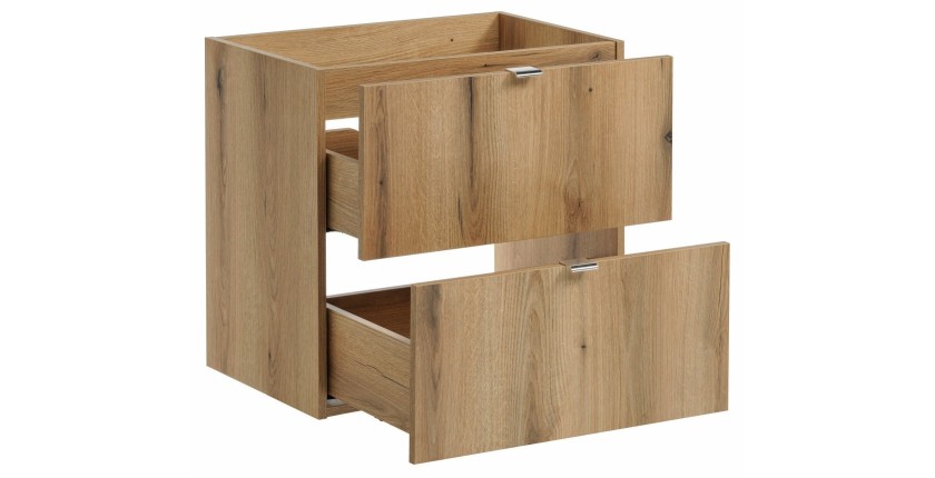 Meuble sous vasque VANO – 2 tiroirs – Coloris chêne – L60 × P57 × H39 cm – À suspendre 