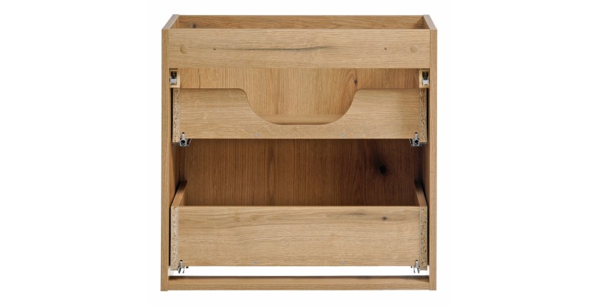 Meuble sous vasque VANO – 2 tiroirs – Coloris chêne – L60 × P57 × H39 cm – À suspendre 