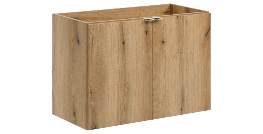 Meuble sous vasque VANO – 2 portes – Coloris chêne – L80 × P57 × H39 cm – À suspendre 