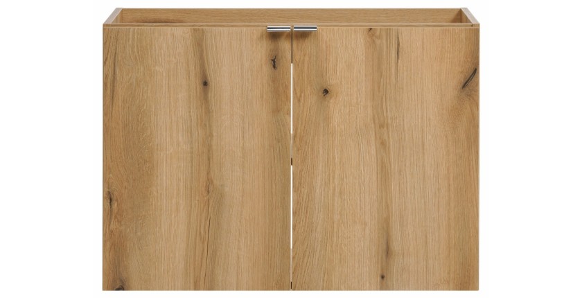 Meuble sous vasque VANO – 2 portes – Coloris chêne – L80 × P57 × H39 cm – À suspendre 