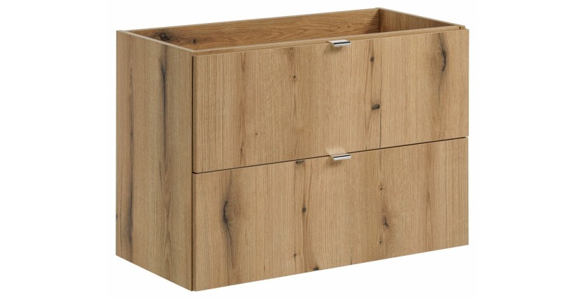 Meuble sous vasque VANO – 2 tiroirs – Coloris chêne – L80 × P57 × H39 cm – À suspendre 