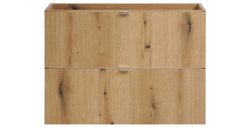 Meuble sous vasque VANO – 2 tiroirs – Coloris chêne – L80 × P57 × H39 cm – À suspendre 