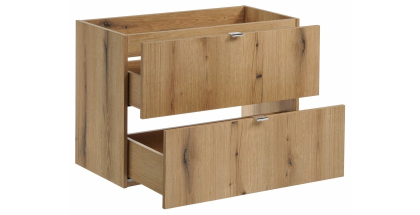 Meuble sous vasque VANO – 2 tiroirs – Coloris chêne – L80 × P57 × H39 cm – À suspendre 