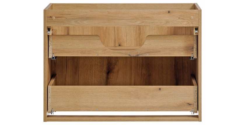 Meuble sous vasque VANO – 2 tiroirs – Coloris chêne – L80 × P57 × H39 cm – À suspendre 