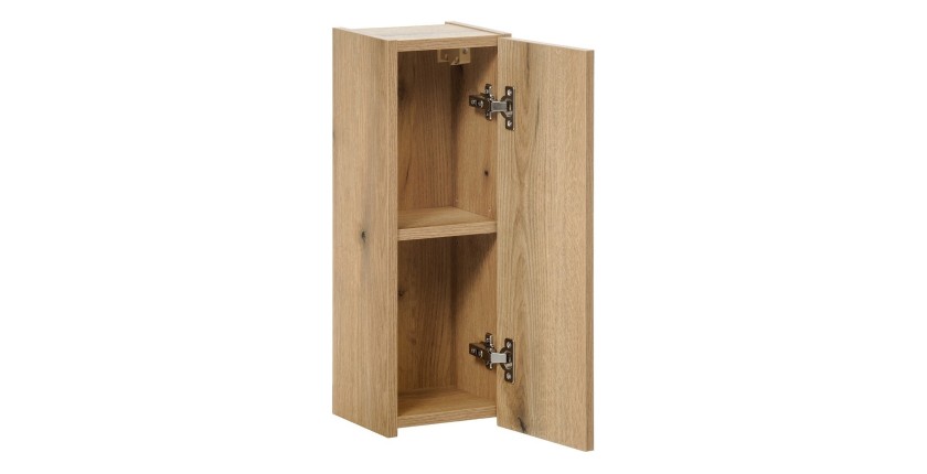 Meuble de rangement de salle de bain VANO – 1 porte – Coloris chêne – L20 × P57 × H18 cm – À suspendre 