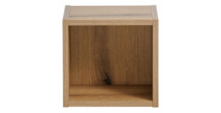 Cube de rangement de salle de bain VANO – Ouvert – Coloris chêne – L26 × P27 × H21 cm – À suspendre 