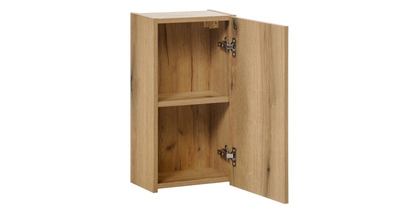 Meuble de rangement de salle de bain VANO – 1 porte – Coloris chêne – L30 × P57 × H18 cm – À suspendre 