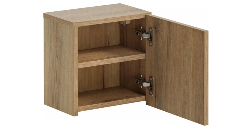 Meuble de rangement de salle de bain VANO – 1 porte – Coloris chêne – L20 × P57 × H18 cm – À suspendre 