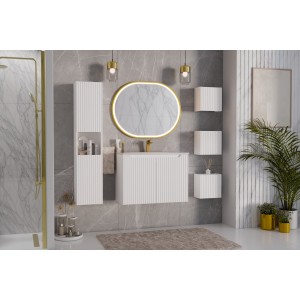 Colonne de salle de bain VANO – 2 portes + 1 niche – Blanc alpin – L30 × H140 × P25 cm – À suspendre 