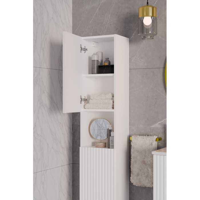 Colonne de salle de bain VANO – 2 portes + 1 niche – Blanc alpin – L30 × H140 × P25 cm – À suspendre 
