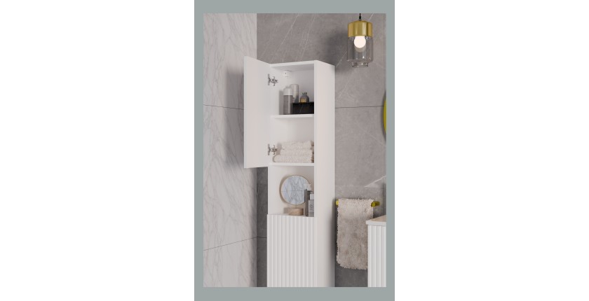 Colonne de salle de bain VANO – 2 portes + 1 niche – Blanc alpin – L30 × H140 × P25 cm – À suspendre 