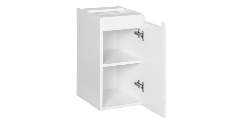 Meuble de rangement de salle de bain VANO – 1 porte – Blanc alpin – L30 × P18 × H57 cm – À suspendre 