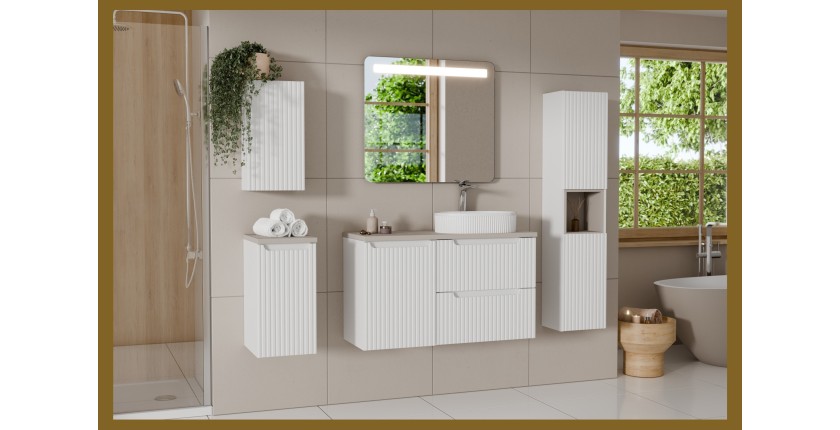 Meuble de rangement de salle de bain VANO – 1 porte – Blanc alpin – L30 × P18 × H57 cm – À suspendre 