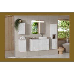 Meuble de rangement de salle de bain VANO – 1 porte – Blanc alpin – L30 × P18 × H57 cm – À suspendre 
