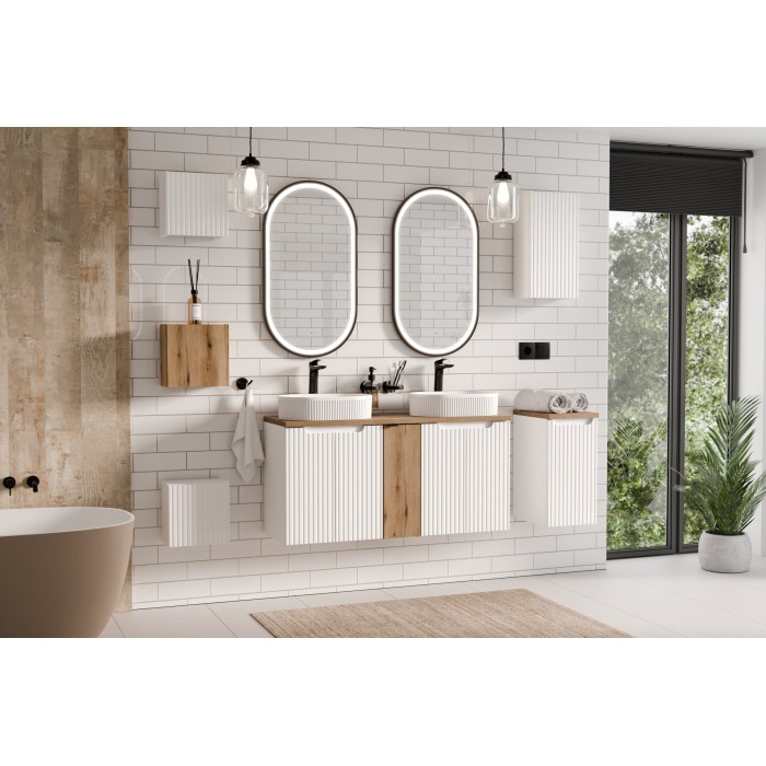 Meuble de rangement de salle de bain VANO – 1 porte – Blanc alpin – L30 × P18 × H57 cm – À suspendre 