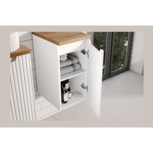 Meuble de rangement de salle de bain VANO – 1 porte – Blanc alpin – L30 × P18 × H57 cm – À suspendre 