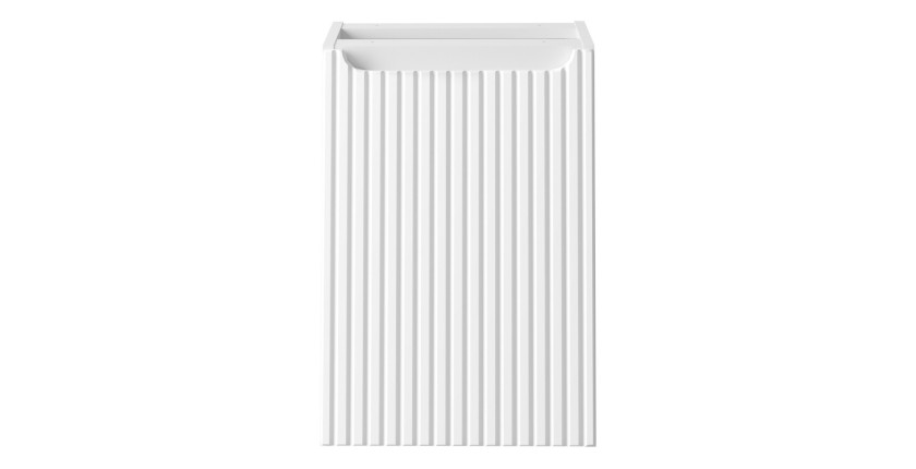 Meuble de rangement de salle de bain VANO – 1 porte avec panier à linge – Blanc alpin – L40 × P39 × H57 cm – À suspendre 