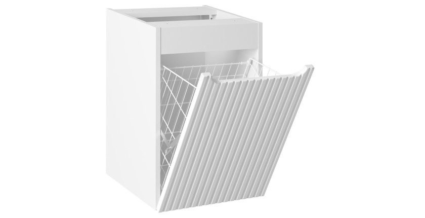 Meuble de rangement de salle de bain VANO – 1 porte avec panier à linge – Blanc alpin – L40 × P39 × H57 cm – À suspendre 
