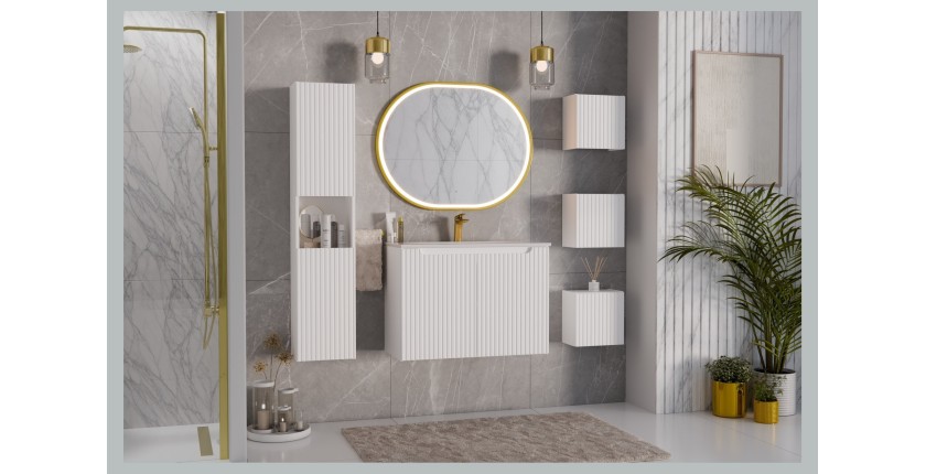 Meuble sous vasque VANO – 2 portes – Blanc alpin – L80 × P39 × H57 cm – À suspendre 