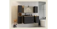 Colonne de salle de bain VANO – 2 portes + 1 niche – Noir mat – L30 × P25 × H140 cm – À suspendre