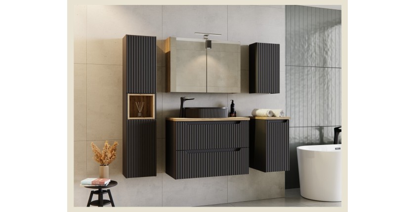 Colonne de salle de bain VANO – 2 portes + 1 niche – Noir mat – L30 × P25 × H140 cm – À suspendre