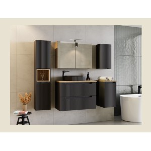 Colonne de salle de bain VANO – 2 portes + 1 niche – Noir mat – L30 × P25 × H140 cm – À suspendre