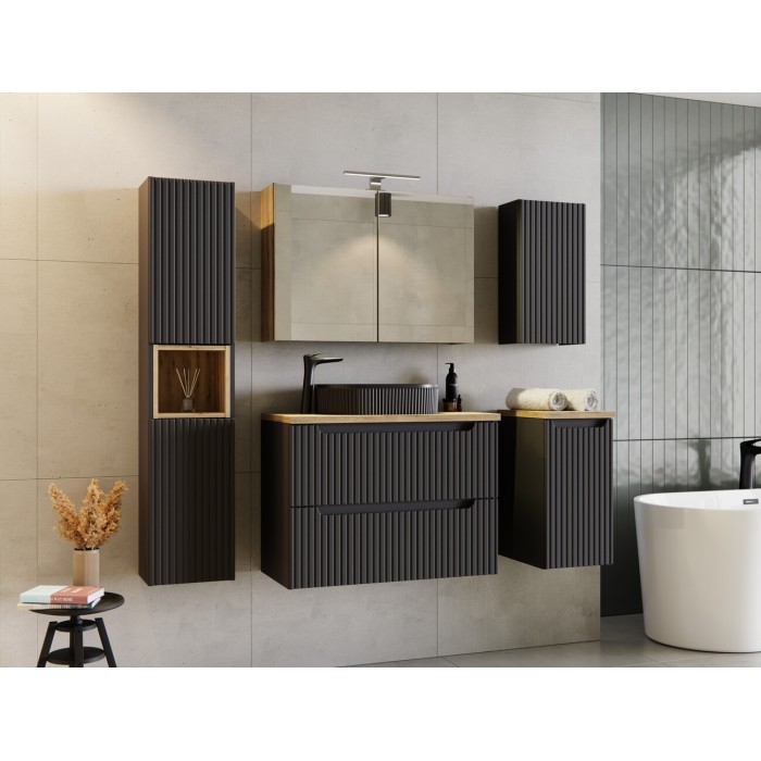 Mobile sottolavabo da bagno VANO – 2 porte – Nero opaco – L50 × P39 × H57 cm – Da appendere