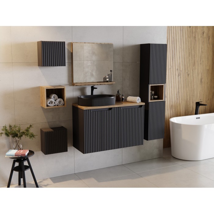 Mobile alto per il bagno VANO – 1 porta – Nero opaco – L30 × P18 × H30 cm – Da appendere