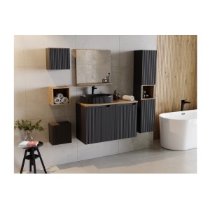Meuble haut de salle de bain VANO – 1 porte – Noir mat – L30 × P18 × H30 cm – À suspendre