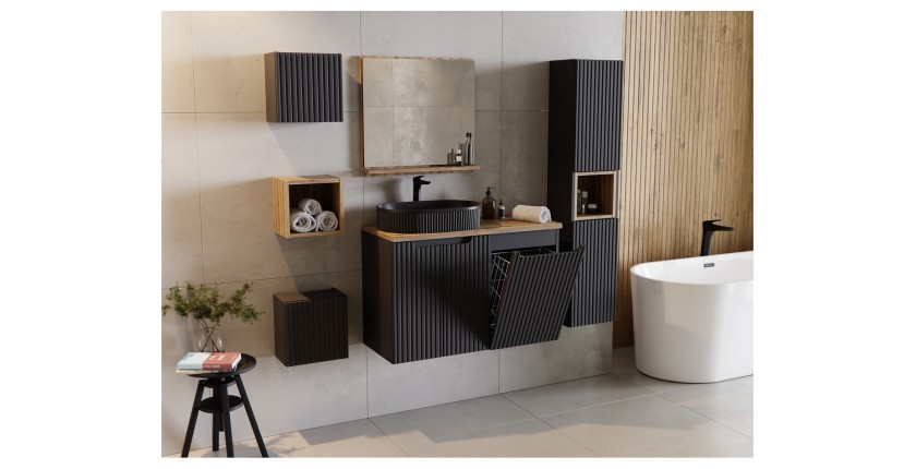 Meuble haut de salle de bain VANO – 1 porte – Noir mat – L30 × P18 × H30 cm – À suspendre