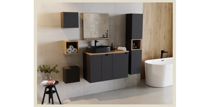Meuble haut de salle de bain VANO – 1 porte – Noir mat – L30 × P18 × H30 cm – À suspendre