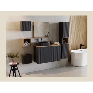 Meuble haut de salle de bain VANO – 1 porte – Noir mat – L30 × P18 × H30 cm – À suspendre