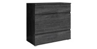 Chambre complète VELTIS – Lit 180x200 LED avec sommier + armoire + commode + chevets – Frêne noir
