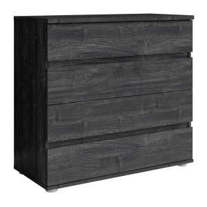 Chambre complète VELTIS – Lit 180x200 LED avec sommier + armoire + commode + chevets – Frêne noir