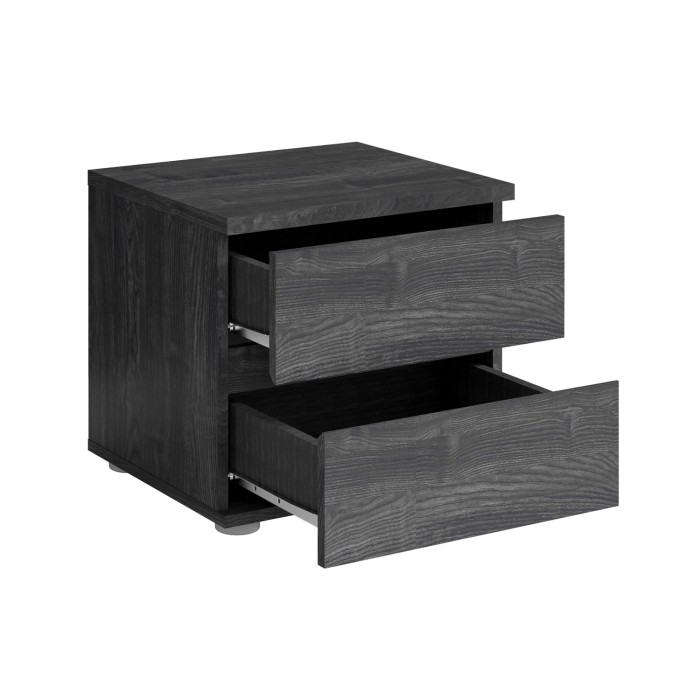 Camera completa VELTIS - Letto 180x200 LED con doghe + armadio + cassettiera + comodini - Frassino nero