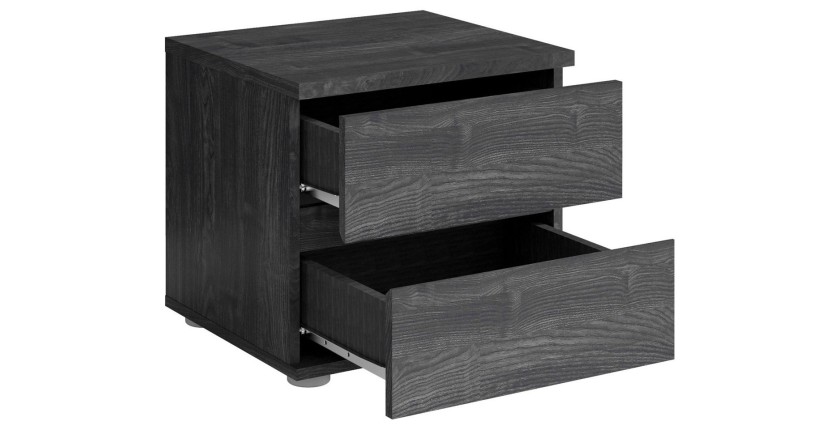 Chambre complète VELTIS – Lit 180x200 LED avec sommier + armoire + commode + chevets – Frêne noir