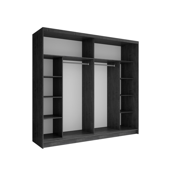 Camera completa VELTIS - Letto 180x200 LED con doghe + armadio + cassettiera + comodini - Frassino nero