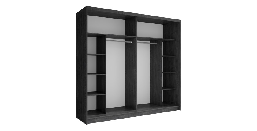 Chambre complète VELTIS – Lit 180x200 LED avec sommier + armoire + commode + chevets – Frêne noir
